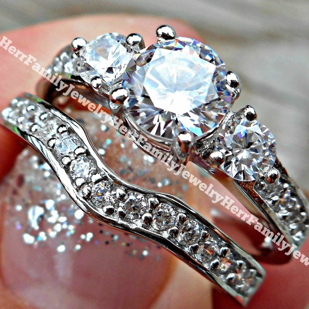 Sterling Silver Round cut Wedding Band Bridal Set